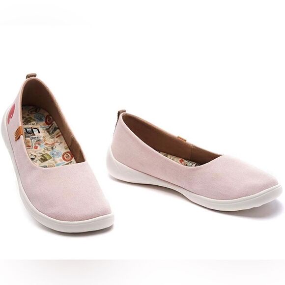 UIN Women's Art Painted Ballet Flats Slip On Pointed Toe Loafers (Valencia Pink) - Picture 4 of 8